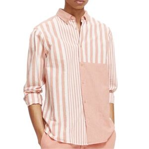 NWT SCOTCH & SODA
Lightweight chambray button down shirt stripes coral Large